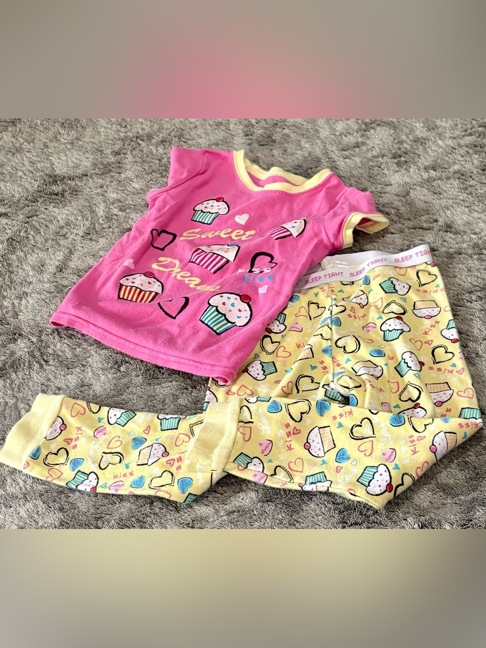 Faded Glory Pink & Yellow Cupcake Sleep Set